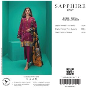 Sapphire Lawn 3pc | New Design for Summer 2024