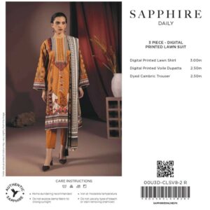 Sapphire Lawn 3pc | New Design for Summer 2024